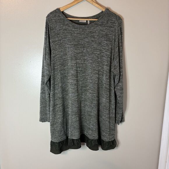 LOGO Lori Goldstein Tunic Top Green Heathered Lace Bottom Shirt Lagenloo… - Picture 1 of 7